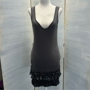 Grey low v neck mini dress